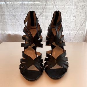 Adrienne Vittadini Black Strappy Leather Heels